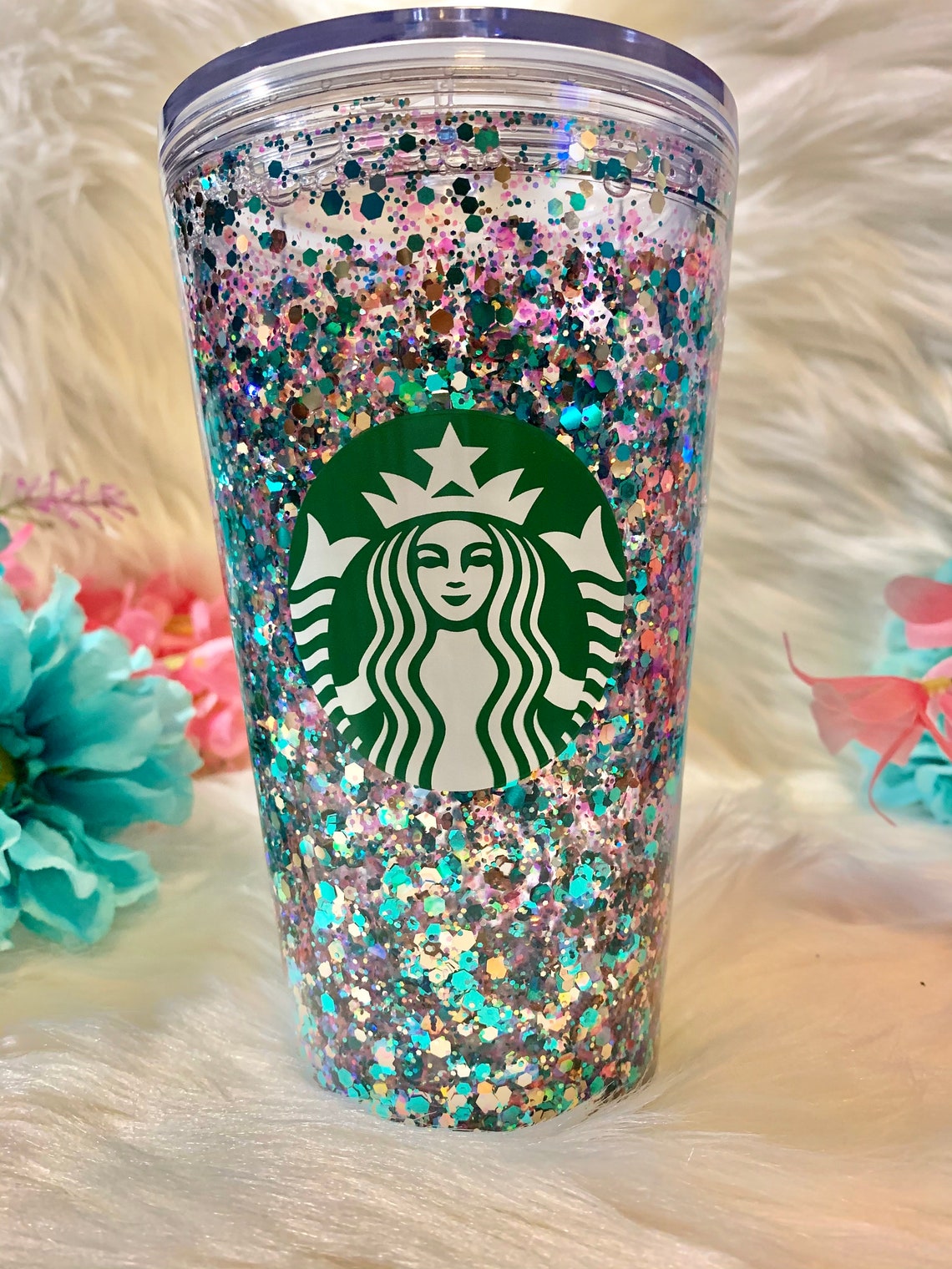 Blue & Pink Starbucks Floating Glitter Snowglobe Tumber Blue | Etsy