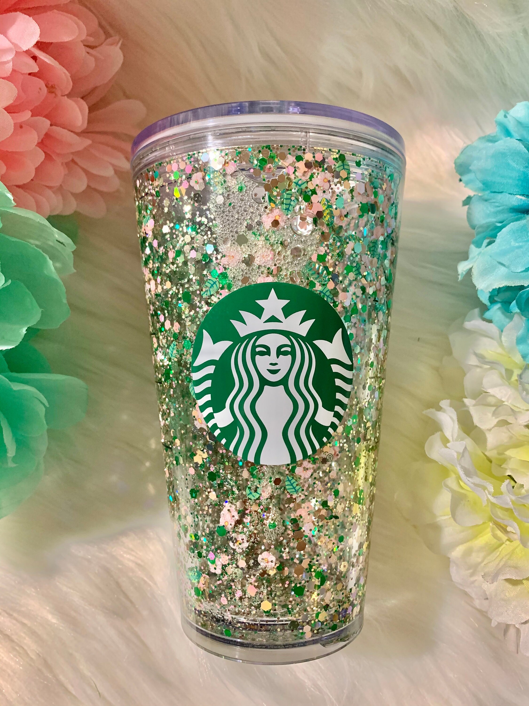 Pink Daisy Flower Glitter Starbucks Snowglobe Glitter Tumbler | Etsy