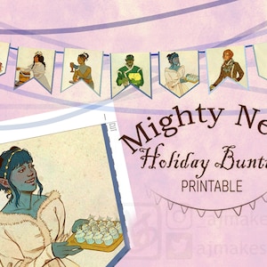Mighty Nein Garland, Printable Critical Role Decor, Critter Holiday Decoration, Printable M9 Holiday Bunting