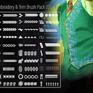 Brush Pack for Photoshop, Embroidery Zippers Trim and Chains, Costume Digital Brushes, Digital Brush for Clothing, Procreate CSPaint