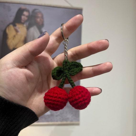 Keyring-crochet Keychain-cherry Keyring- Keychain-ring Fruit