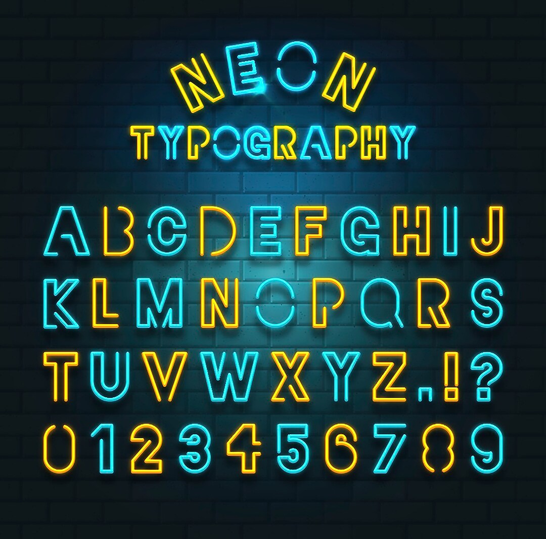 Led Typography Design Font-neon Sign- Led-text-neon Typography-ai File-character-vector - Etsy