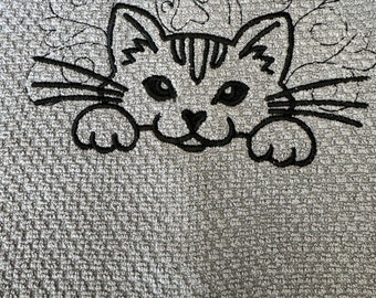 Kitchen Towel, New Embroidered of a black Cat.