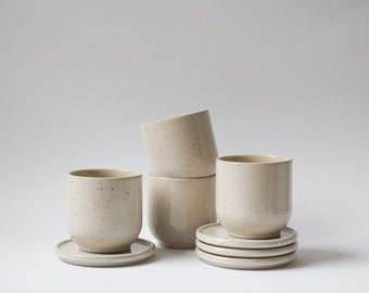 Set of 4 ceramic mugs | natural color with speckles | without/with coaster | Cups without handles | stoneware | handmade in Germany