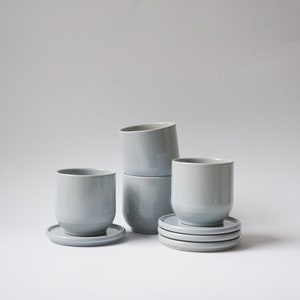 Set of 4 ceramic mugs | ice gray | without/with coaster | Cups without handles | modern stoneware | Crockery handmade in Germany