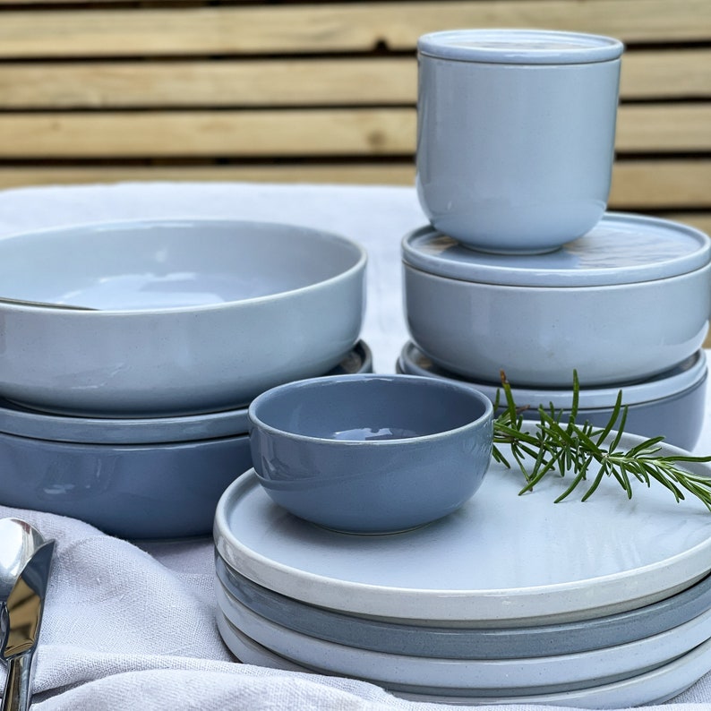 Ceramic bowl blue 600ml without/with lid modern stoneware Crockery handmade in Germany image 9