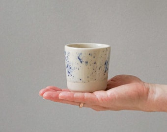Cortado mug | natural color with blue pattern | modern stoneware | handmade tableware made in Germany