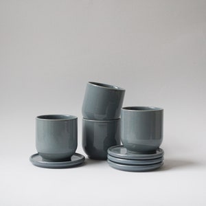 Set of 4 ceramic mugs | blue-gray | without/with coaster | Cups without handles | modern stoneware | Crockery handmade in Germany
