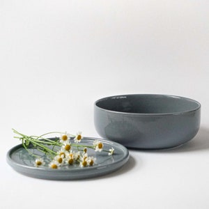 Ceramic bowl blue 600ml without/with lid modern stoneware Crockery handmade in Germany image 5