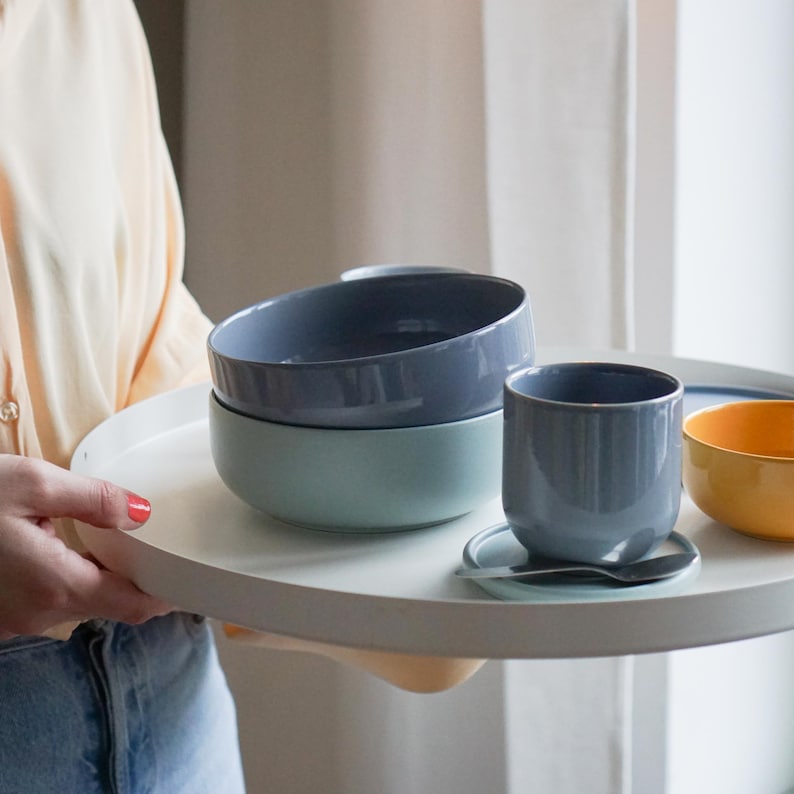 Ceramic bowl blue 600ml without/with lid modern stoneware Crockery handmade in Germany image 8