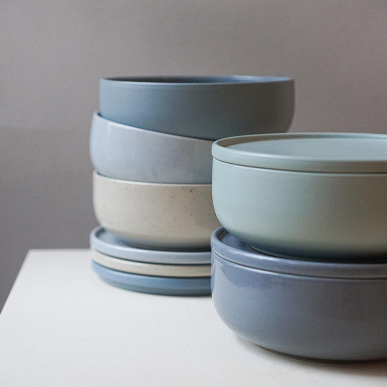 Ceramic bowl blue 600ml without/with lid modern stoneware Crockery handmade in Germany image 7