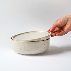 Ceramic bowl speckled | 600ml | without/with lid/plate | modern stoneware | Crockery handmade in Germany