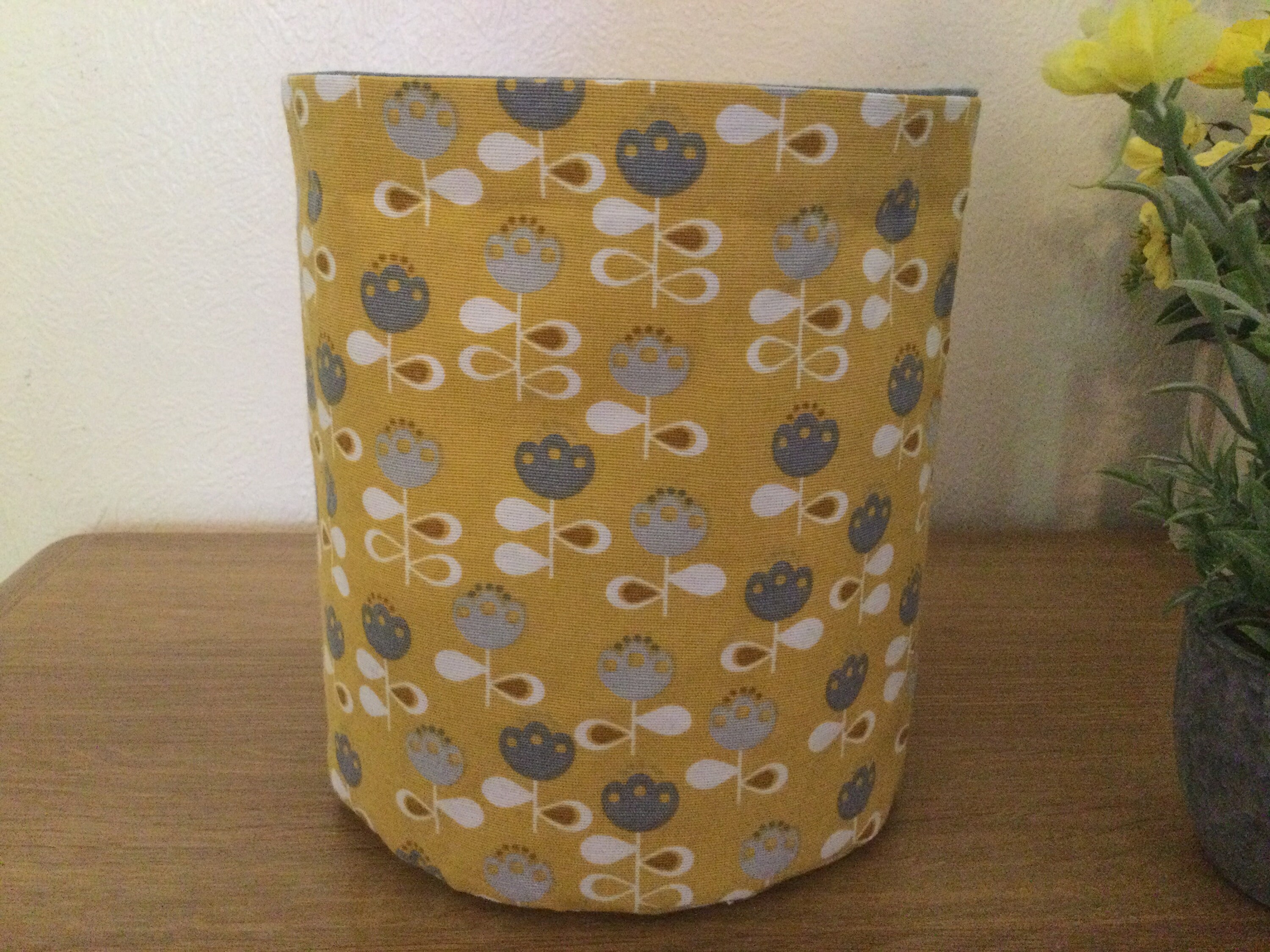 Handmade Medium round Fabric Storage Basket yellow flowered Etsy