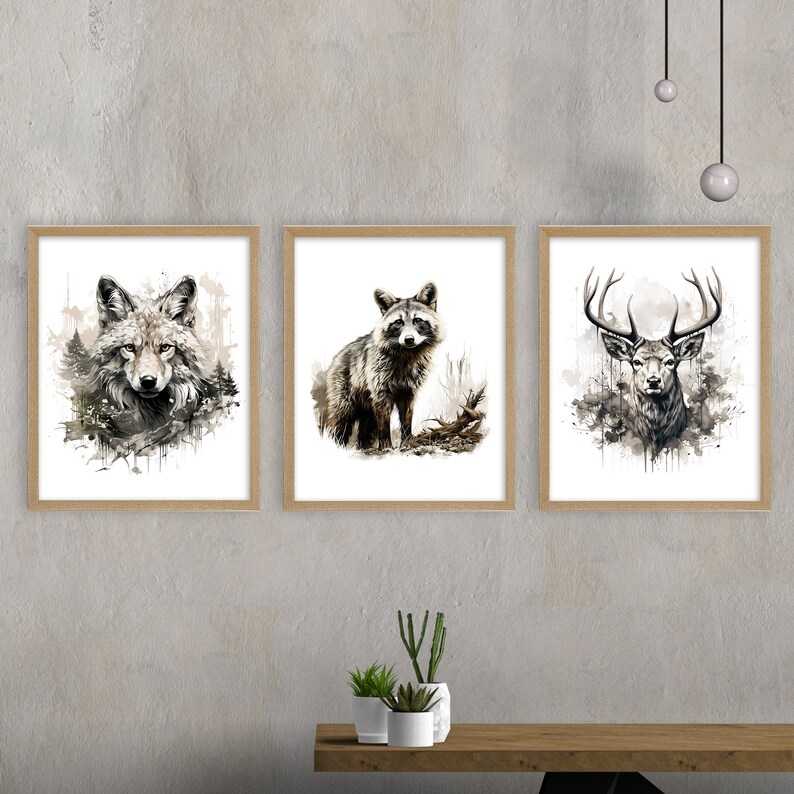 Sepia Colors Wild Animals Wall Art Digital, Neutral Monochrome Art