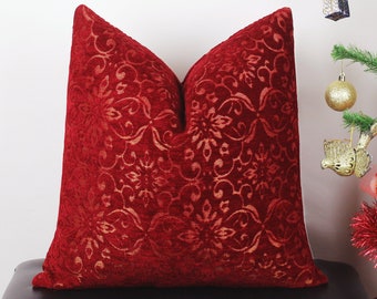 Vintage Burgundy Velvet Pillow Cover,Red Burgundy Velvet Fabric Throw Pillow,Textured Pillow Case, Red Couch Pillow, 18x18 20x20 22x22 24x24
