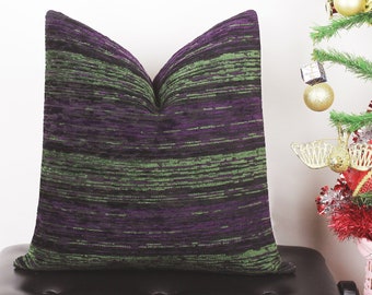 Purple and Green Velvet Pillow Cover,Purple Velvet Fabric Throw Pillow,Green Textured Pillow Case, Couch Pillow,20x20 22x22 24x24Gift Pillow