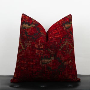 Red Rug Velvet Pillow Cover,Red Kilim Velvet Fabric Throw Pillow,Textured Pillow Case, Couch Pillow, 20x20 22x22 24x24 Gift Pillow