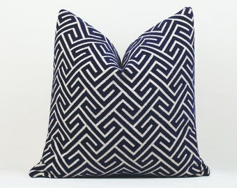 Modern Dark Blue Velvet Pillow Cover,Blue-Cream Velvet Fabric Throw Pillow,Textured Pillow Case, Couch Pillow, 20x20 22x22 24x24 Gift Pillow