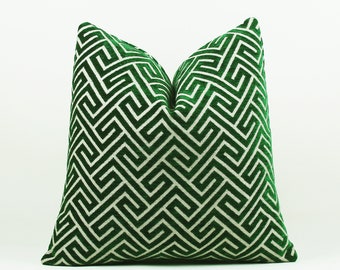 Modern Green Velvet Pillow Cover,Green-Cream Velvet Fabric Throw Pillow,Textured Pillow Case, Couch Pillow, 20x20 22x22 24x24 Gift Pillow