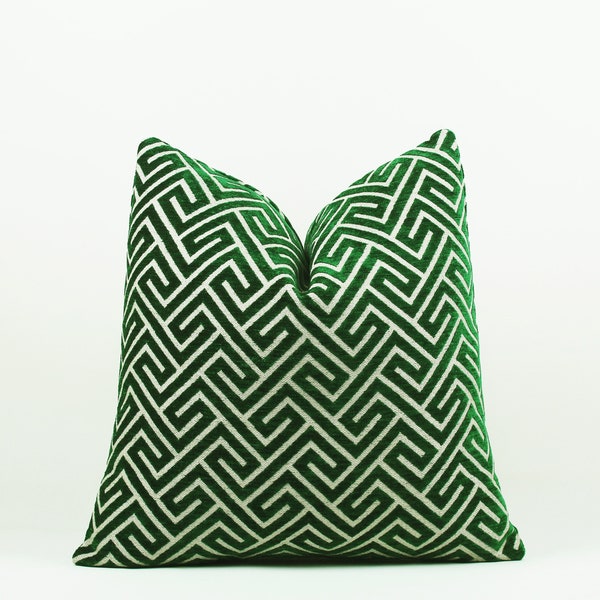 Modern Green Velvet Pillow Cover,Green-Cream Velvet Fabric Throw Pillow,Textured Pillow Case, Couch Pillow, 20x20 22x22 24x24 Gift Pillow