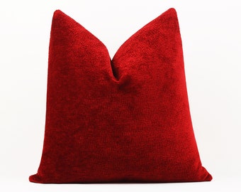 Red Velvet Pillow Cover,Red Burgundy Velvet Fabric Throw Pillow,Textured Pillow Case, Red Couch Pillow, 20x20 22x22 24x24 Gift Pillow Cover