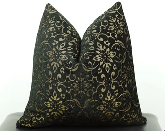 Vintage Black Velvet Pillow Cover,Black Gold Velvet Fabric Throw Pillow,Textured Pillow Case, Black Couch Pillow, 18x18 20x20 22x22 24x24