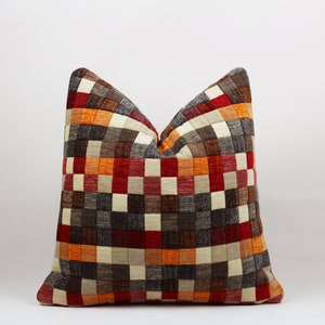 Patchwork Woven Velvet Pillow Cover,Thick Woven Fabric Throw Pillow,Colorful Textured Pillow Couch Pillow Living Room 20x20 22x22 24x24