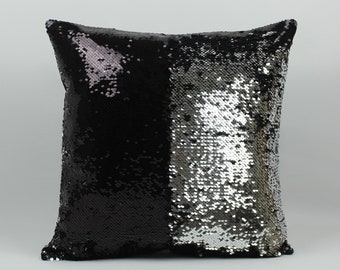 Black Silver Sequin Pillow Cover,Throw Pillow,Indoor-Outdoor,Gift Pillow 18x18 20x20 22x22 24x24,Couch Sofa Pillow Case