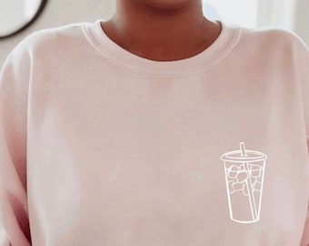 Camisa de café helado / Cuello redondo de café helado / Regalo de amante del café / Sudadera de mujer de moda / Sudadera de cuello redondo