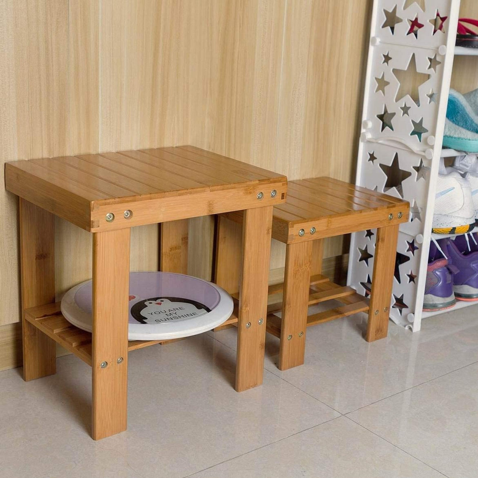 Taburete de paso de bambú banco de zapatos taburete de pie | Etsy