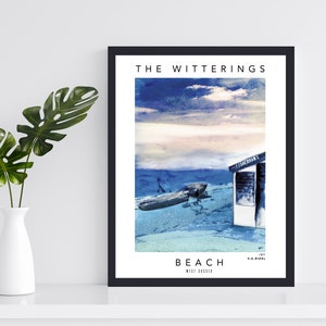 Wittering's Beach Fisherman's hut Print | Blue sunset | Hand painted | Wall Art | Pen and Ink | East Wittering | Beach | Travel Print |