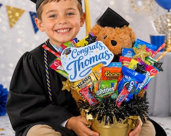Graduation Personalized Candy Arrangement Large Kids Candy Basket with Teddy Bear