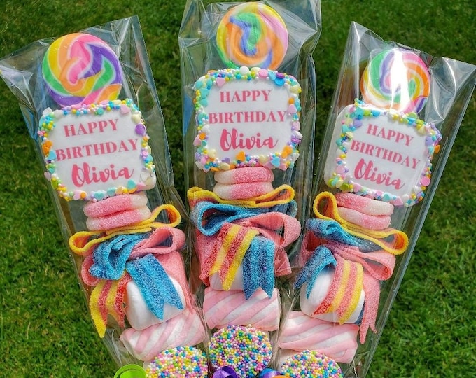 10 XL Personalized Birthday Lollipop Candy Kabobs, Name Included, Party