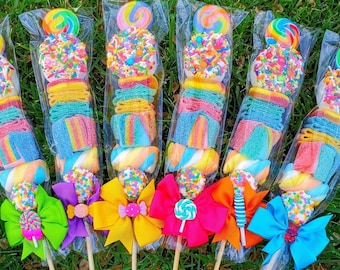 6 EXCLUSIVE XL Birthday Lollipop Candy Kabobs, CandyLand, Party Favors,  Birthday Treat, Clip Bows