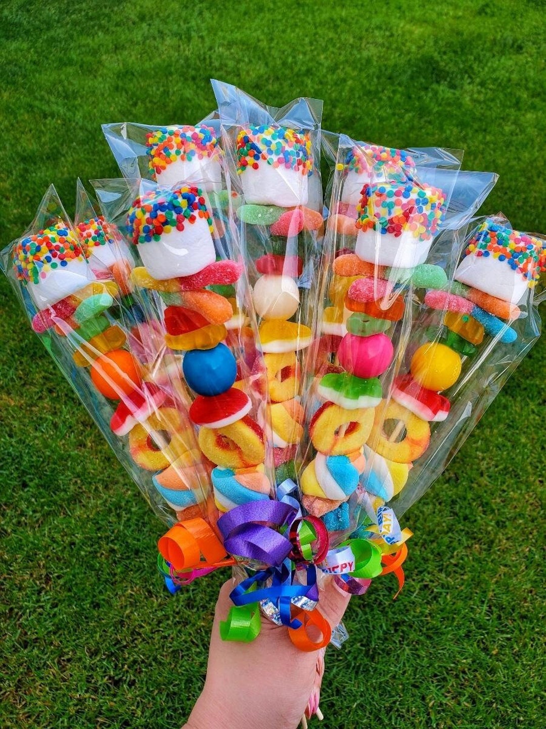 Quick Ship 12 Sprinkle Candy Kabobs, Birthday Treat, Marshmallow Kebab