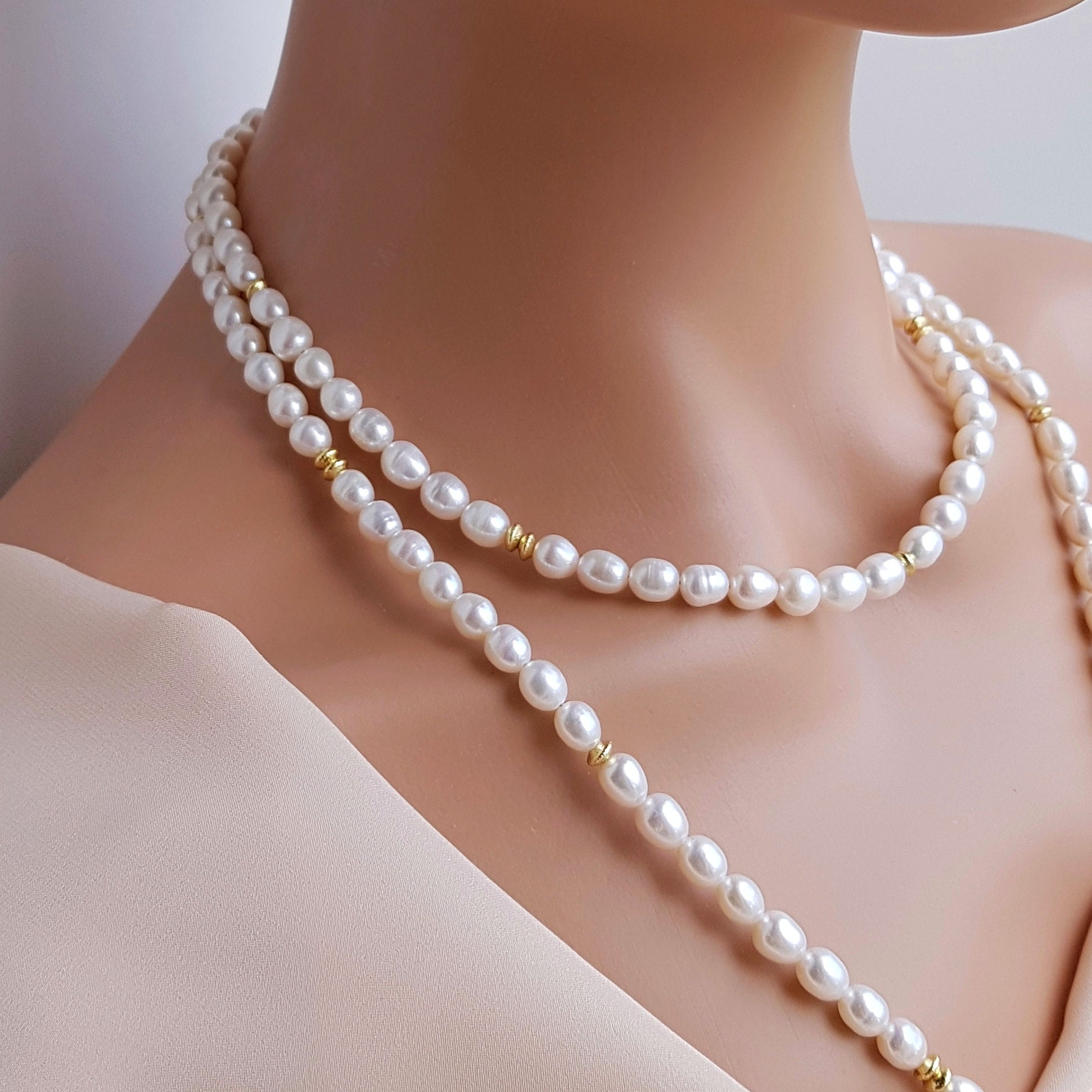 Long pearl necklace Classic pearl necklace Statement white Etsy