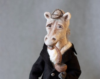 OOAK Felted Horse,  Art Doll, Gift for Horse Lover, Amazing Equine Doll Sherlock Holmes