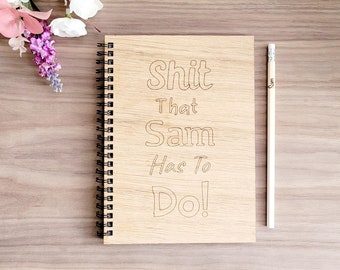Personalised Notebook, To Do List, Hardcover Notebook Planner, Wooden Notepad Gift for Writer, Funny Gift for Employee, Coworker Gift Ideas