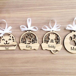 Personalised Cat Tree Decoration, Name Cat Bauble, Cat Memorial, Mothers Day Gift for cat Mum, Cats First Christmas Xmas Decor for Cat Lover