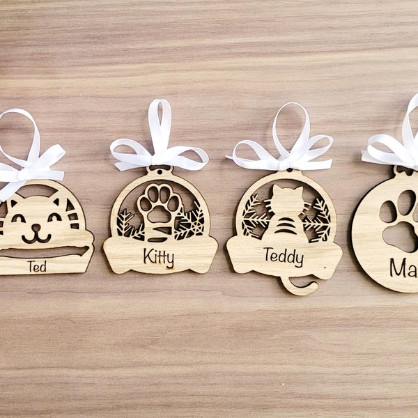 Personalised Cat Tree Decoration, Name Cat Bauble, Cat Memorial, Mothers Day Gift for cat Mum, Cats First Christmas Xmas Decor for Cat Lover