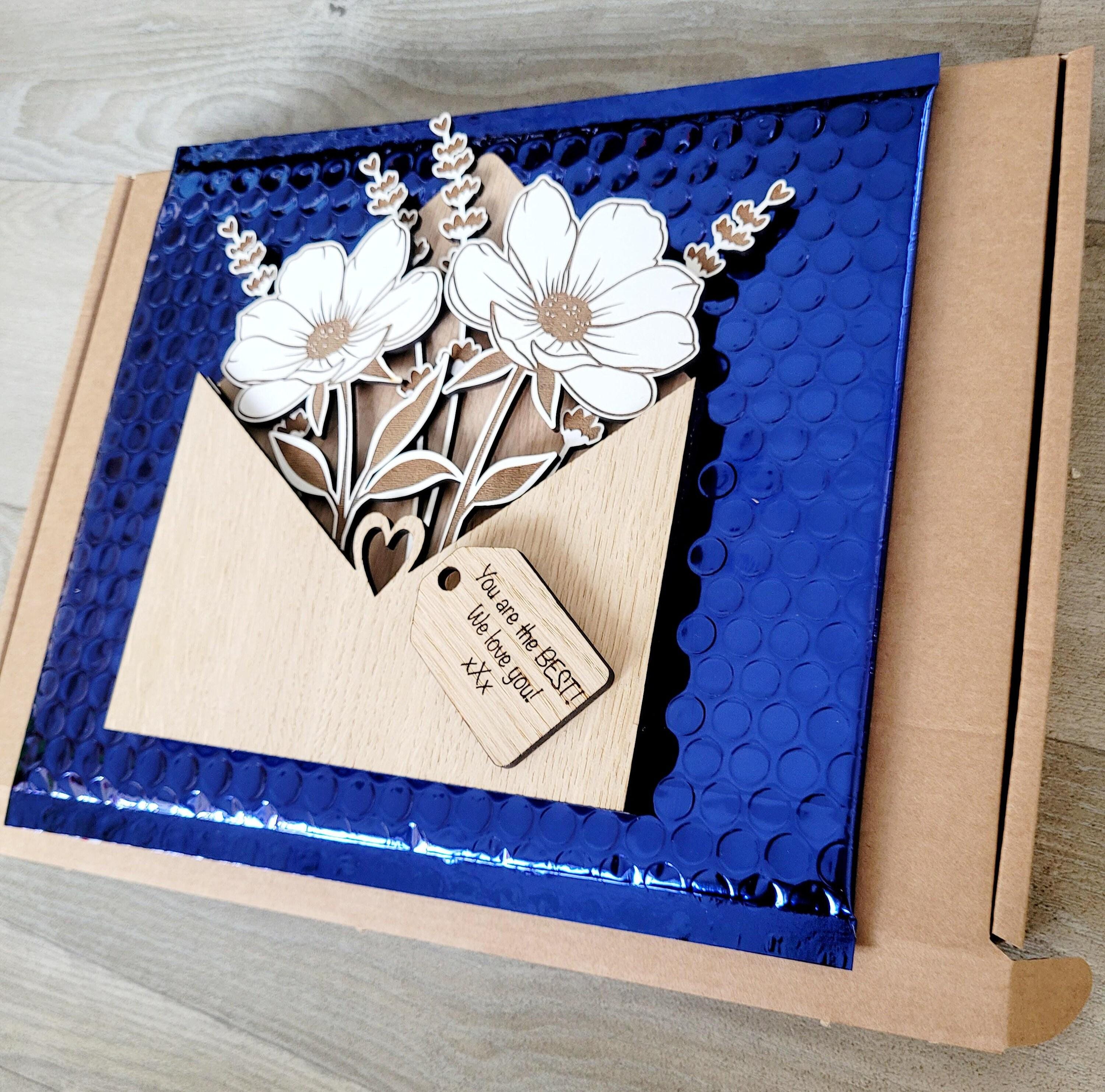 Personalised Wooden Bouquet, Flower Botanical Gift From Daughter, Envelope Flower Box, Mum Birthday Gift From Son, Sentimental Gift For Her