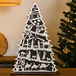 Árbol de Navidad con Belén, Adornos navideños para el hogar, Adornos navideños hechos a mano, Regalos cristianos para ella, Ideas de regalos religiosos