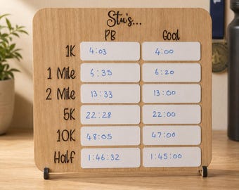 Spersonalizowana tablica PB, drewniany tracker rekordów osobistych, prezent do biegania dla niego, prezenty fitness dla biegacza, pomysł na prezent na Dzień Ojca dla taty