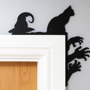 Black Cat Halloween Door Corner Decor, Halloween Decoration, Spooky Shelf Ornament, Cat Lover Halloween Gift For Goth, Witchy Gifts For Her