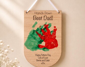 Personalised Handprint Wooden Sign, Handprint Art For Dad From Son, Dad Birthday Gift From Daughter, Daddy Fathers Day Gift From Baby