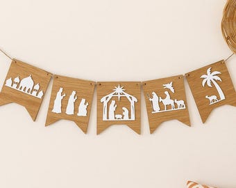 Bandierine per presepe, decorazioni in legno per presepe, decorazioni natalizie cristiane, regali di Natale religiosi per lei, idee regalo per l'ospite per Natale