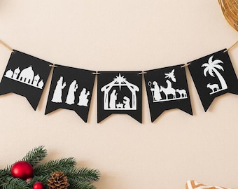 Nativity Scene Bunting, Wooden Christmas Decoration