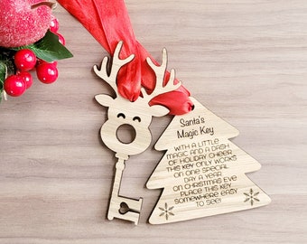 Personalised Santas Magic Key, Door Key For Santa with Wooden Gift Tag, Christmas Eve Box Fillers, Christmas Ideas For Kids, Xmas Keyring