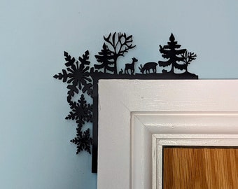 Deer and Christmas Tree Ornament, Door Frame Décor, Snowflake Decoration, Black Xmas Gift, Acrylic Christmas Decoration, Farmhouse Christmas