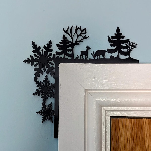 Deer and Christmas Tree Ornament, Door Frame Décor, Snowflake Decoration, Black Xmas Gift, Acrylic Christmas Decoration, Farmhouse Christmas